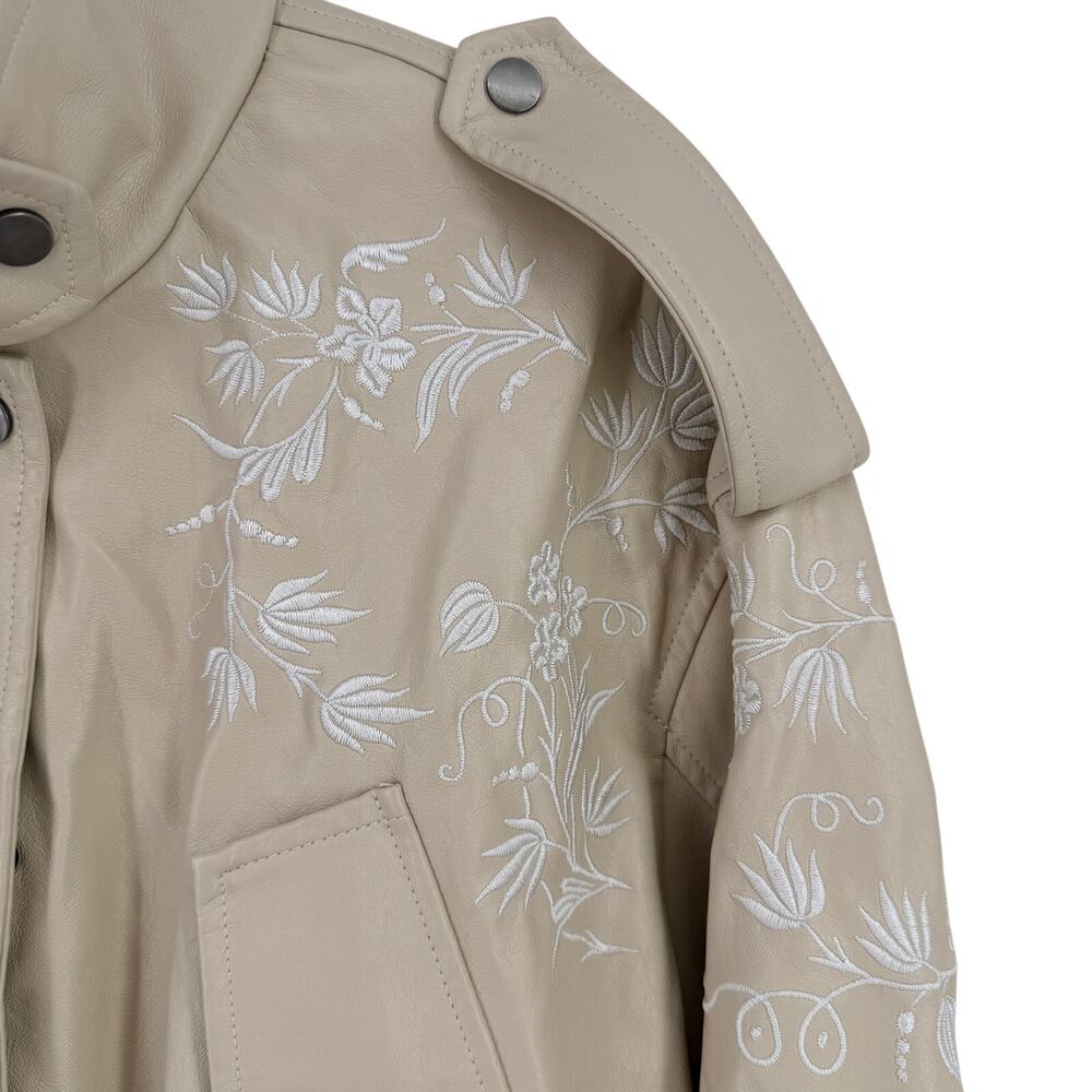 By Anthropologie Faux Leather Floral Embroidered Moto Jacket Sz M Cropped - Picture 3 of 10